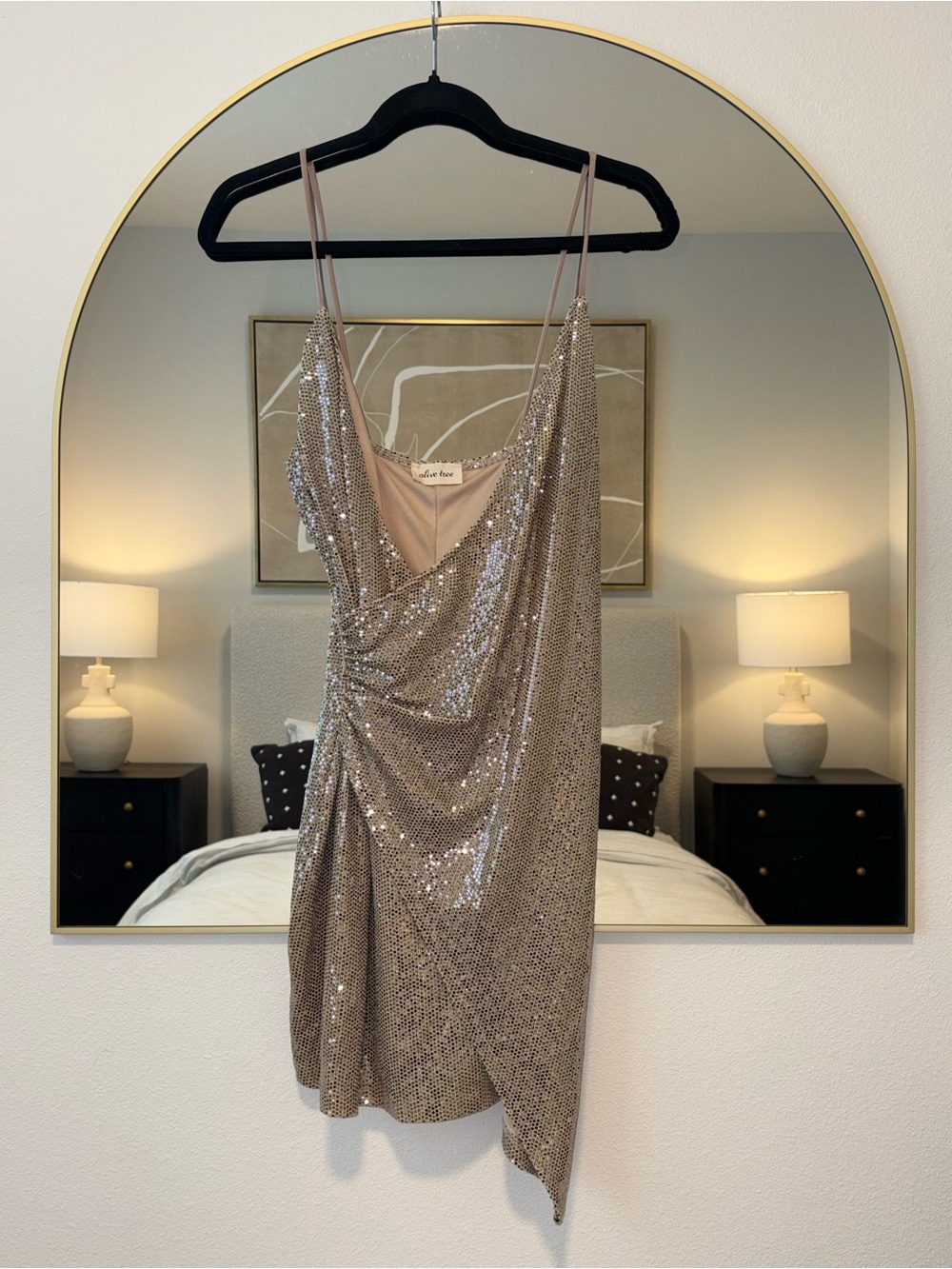 Sequin Draped Slip Dress - Blush Champagne